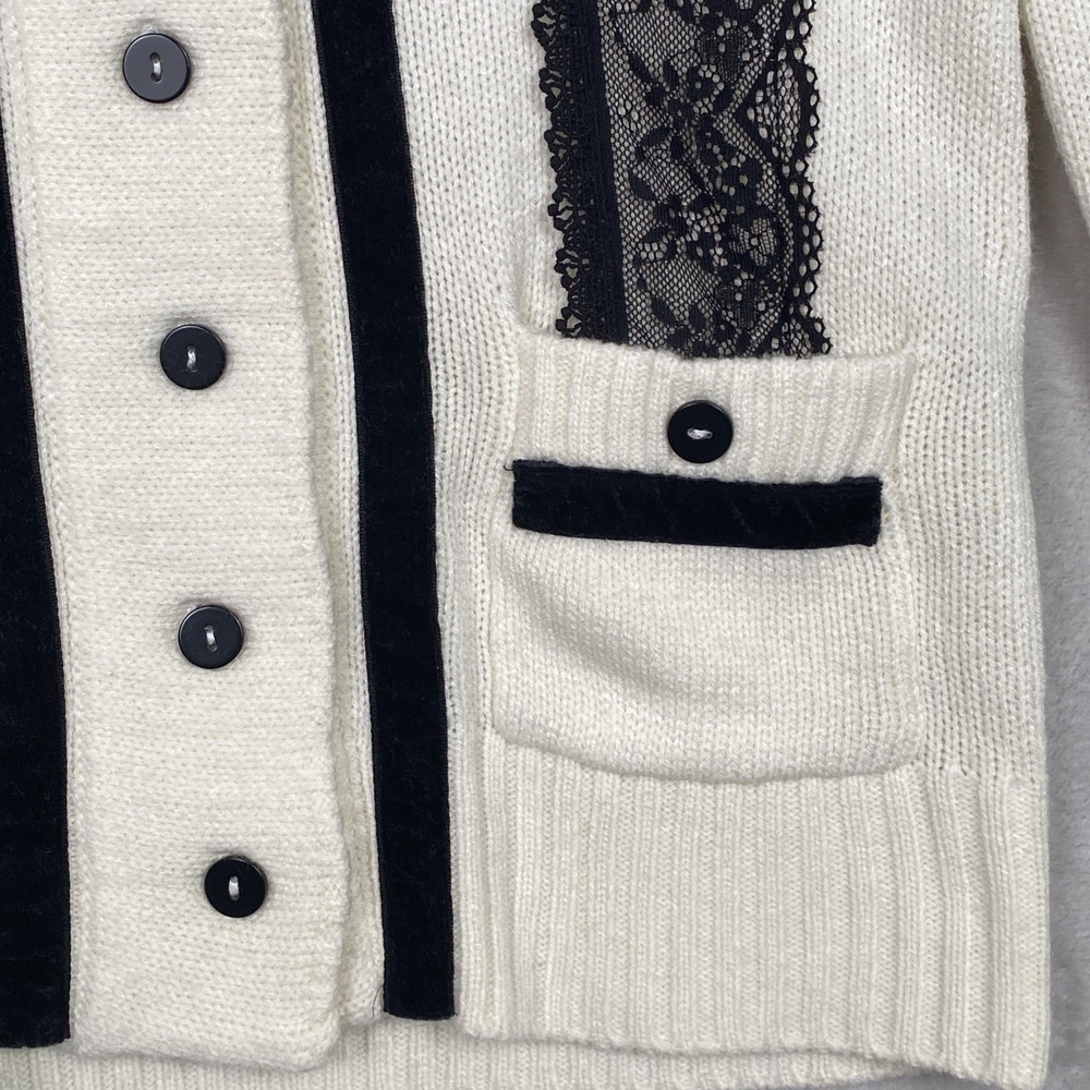 Women's Whimsigoth Cardigan Sweater Venus Lace Small White Black Dark Coquette‎ - Picture 3 of 8